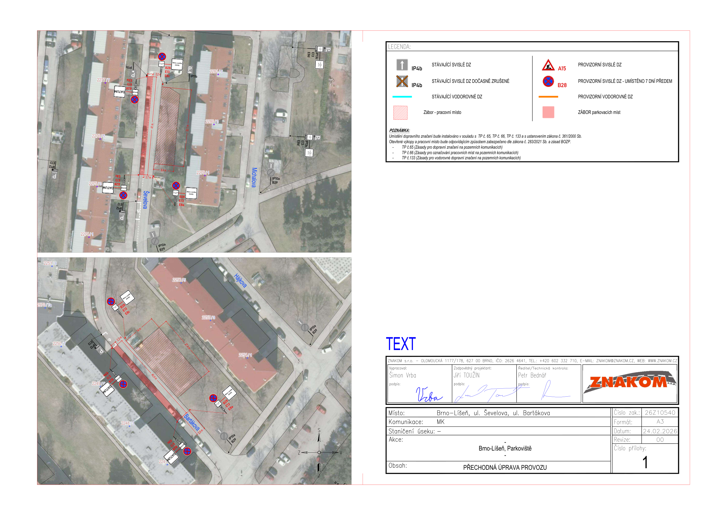 Výkres dopravního značení – parkoviště Líšeň