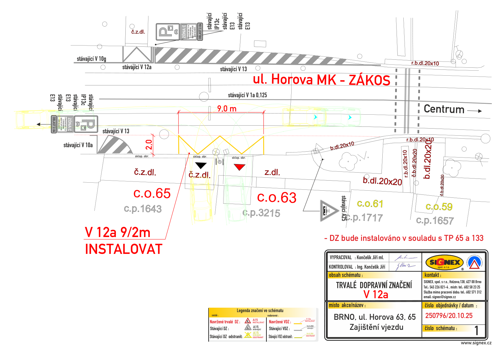 Výkres instalace V12a na Horově 63 a 65