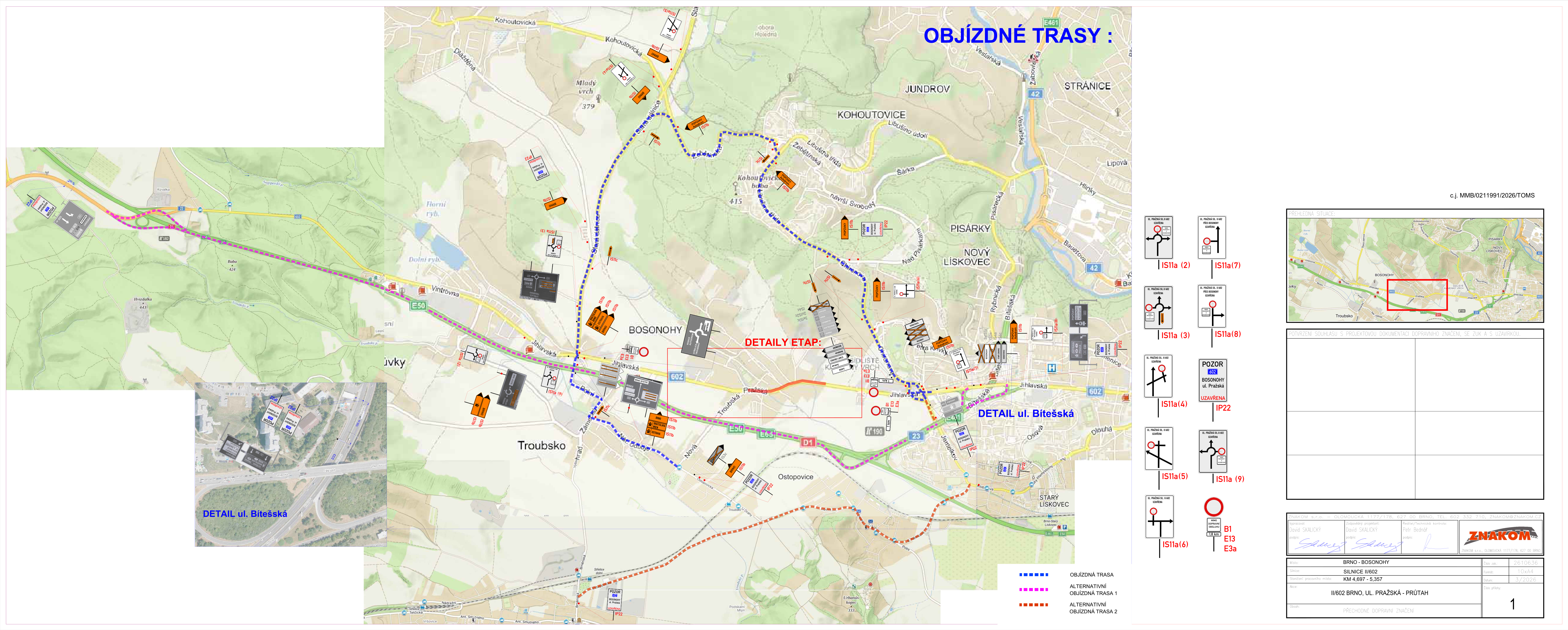 Situační výkres objízdná trasa Pražská II/602