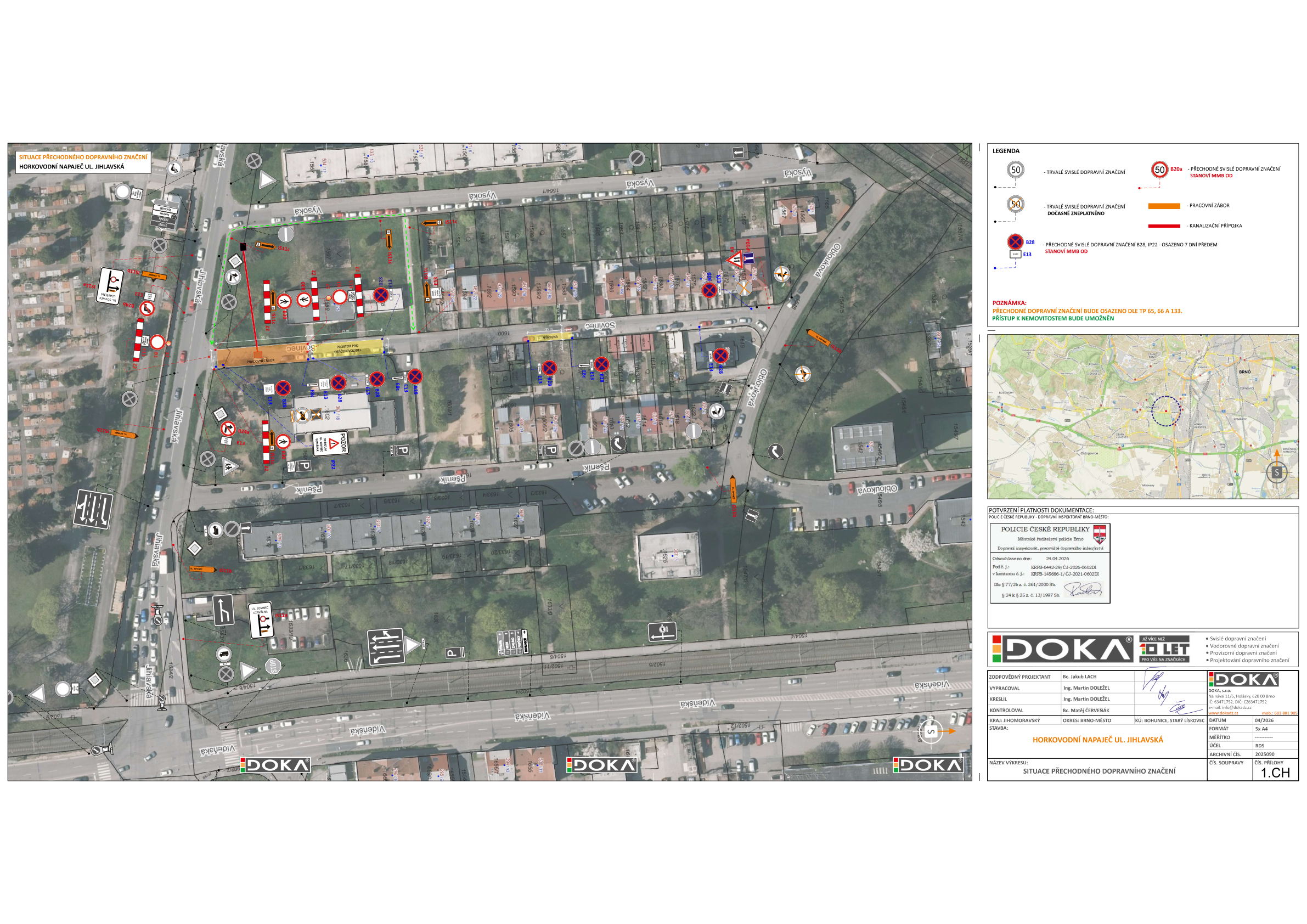 Situace přechodného dopravního značení — Horkovodní napaječ Jihlavská