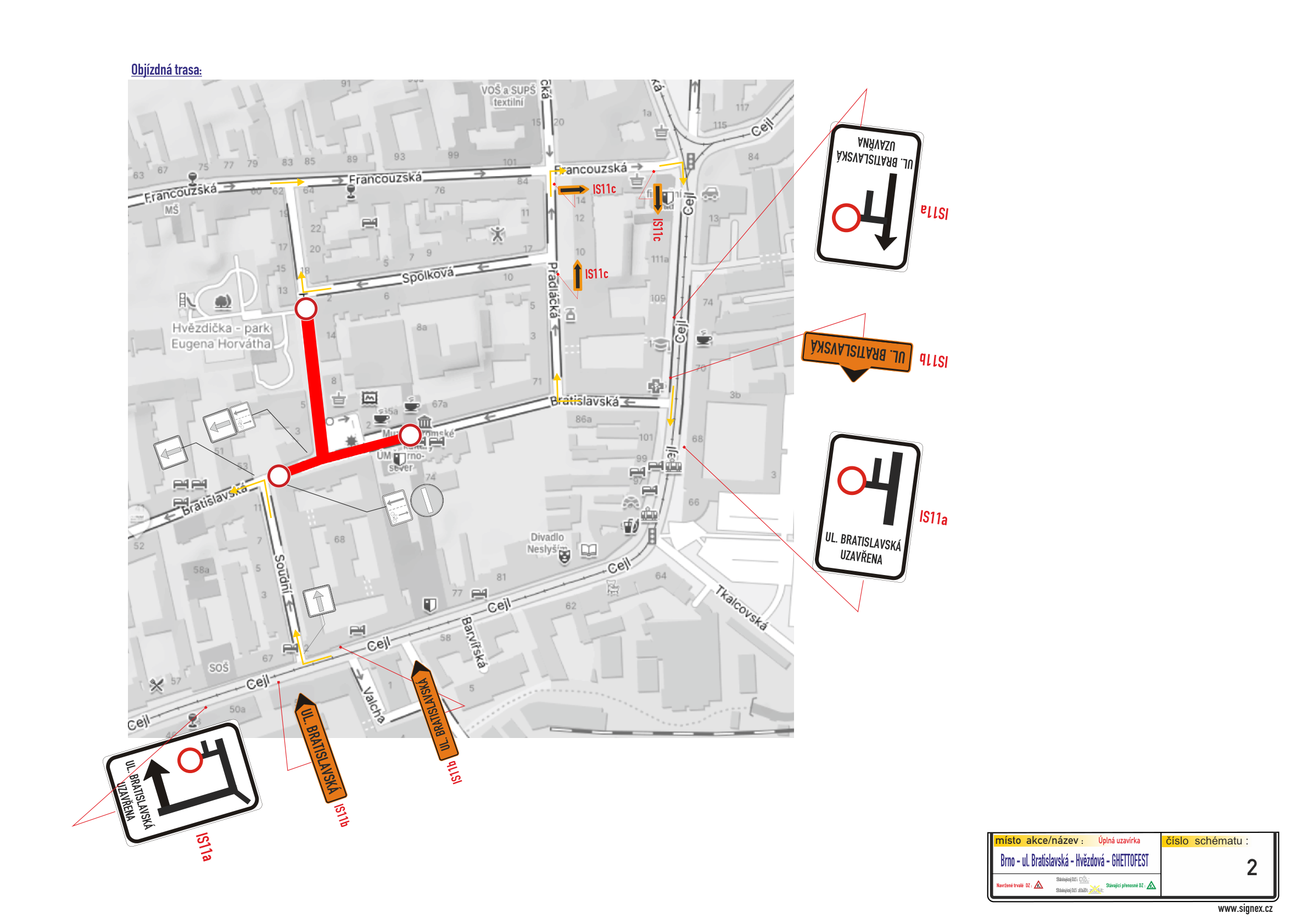 Situace přechodného dopravního značení — Ghettofest 2026, schéma 2