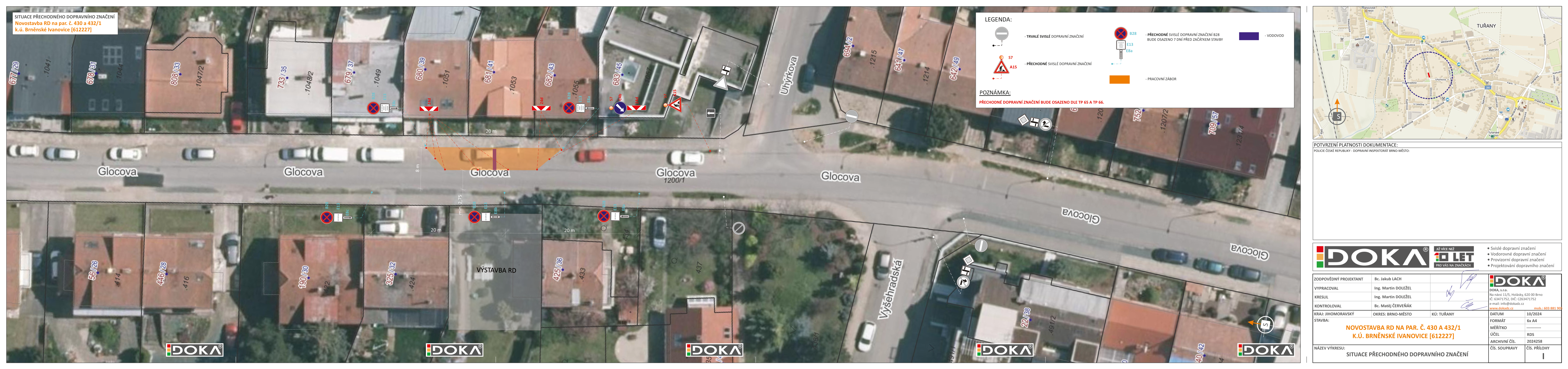 Situace přechodného dopravního značení na ulici Glocova v Brněnských Ivanovicích