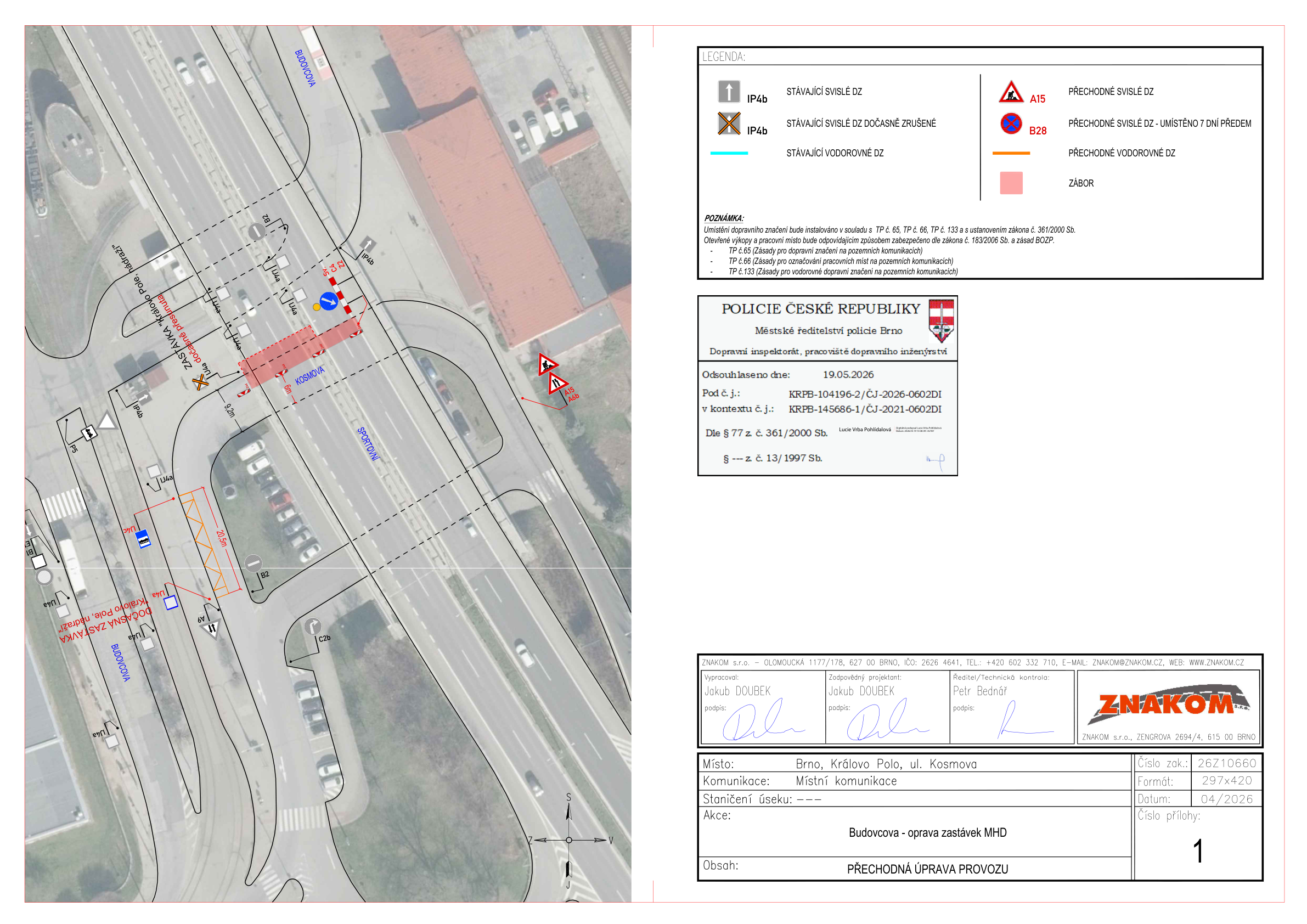 Výkres přechodné úpravy provozu — oprava zastávek MHD