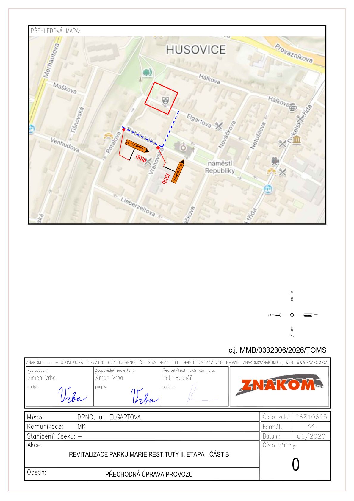 Schéma uzavírky Rotalova pro revitalizaci parku Marie Restituty