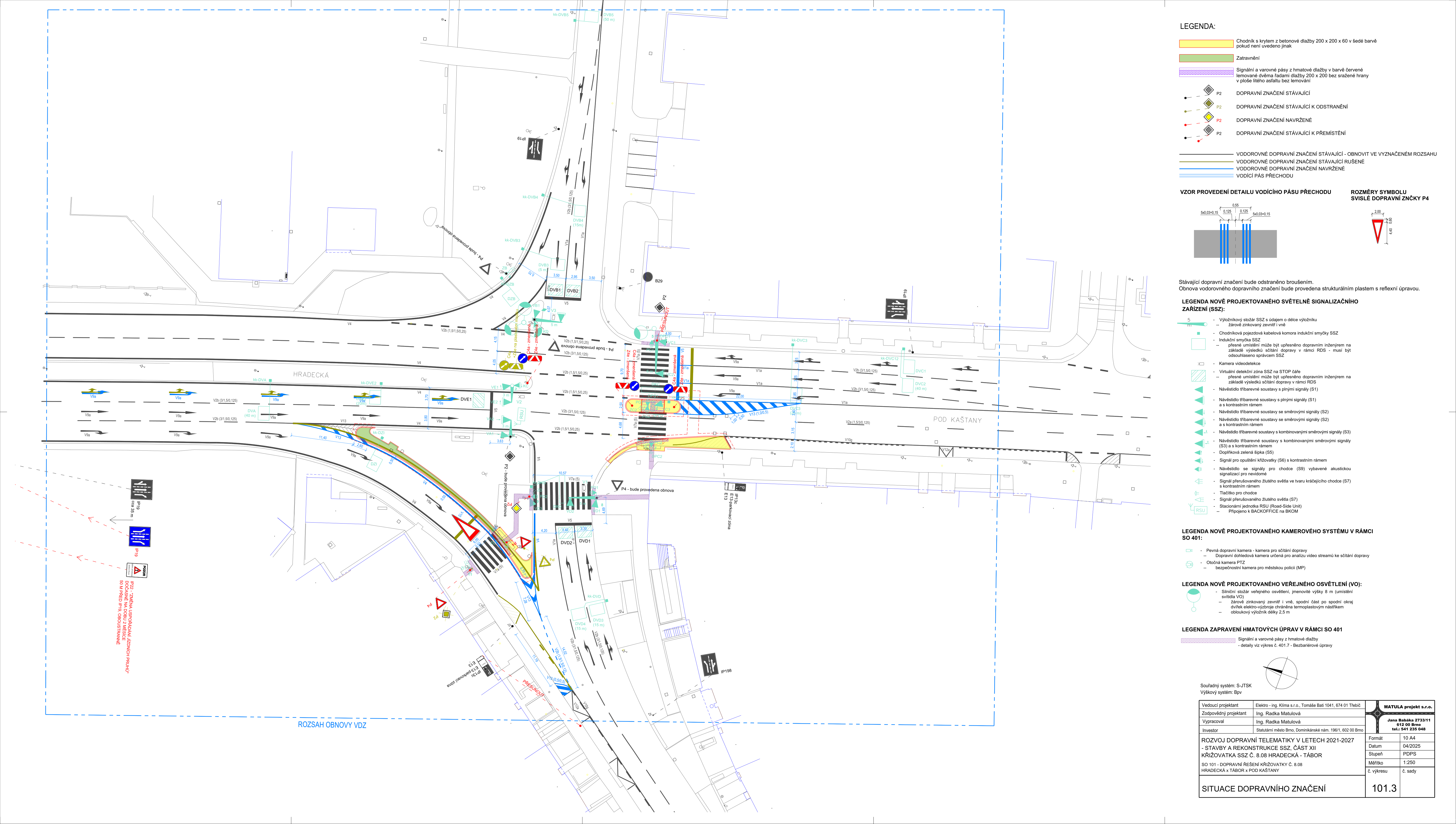 Situační výkres dopravního značení — křižovatka SSZ 8.08 Hradecká - Tábor