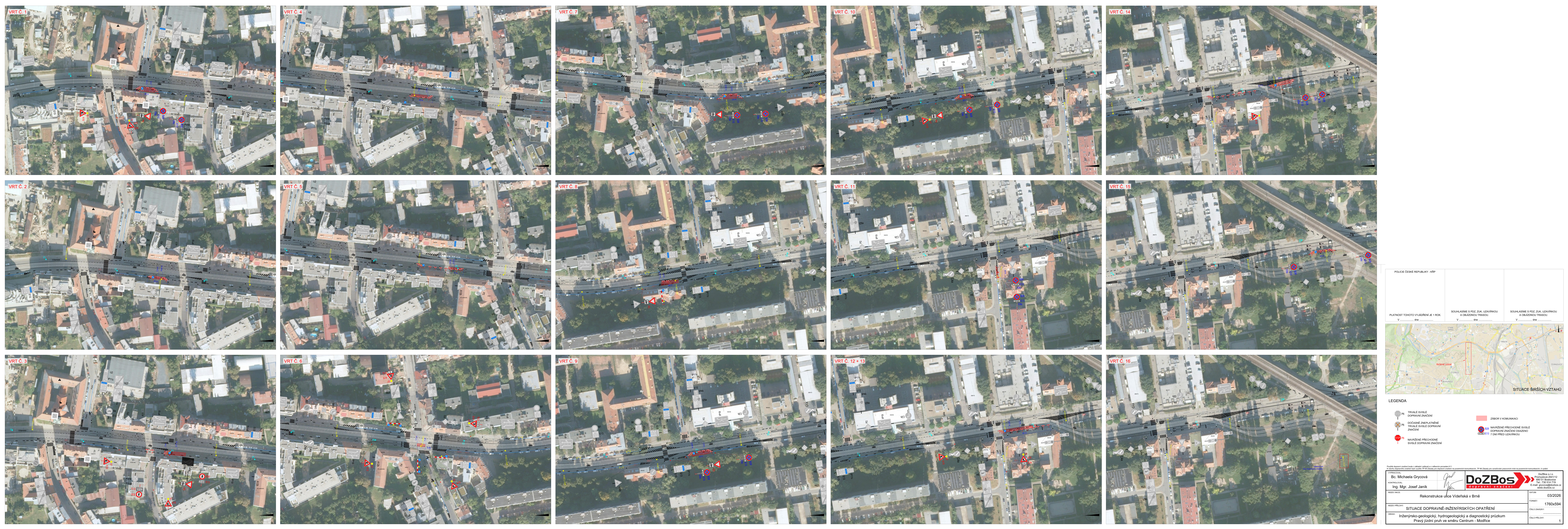 Situační výkres dopravního opatření — geologický průzkum na Vídeňské (pravý jízdní pruh směr Centrum–Modřice)