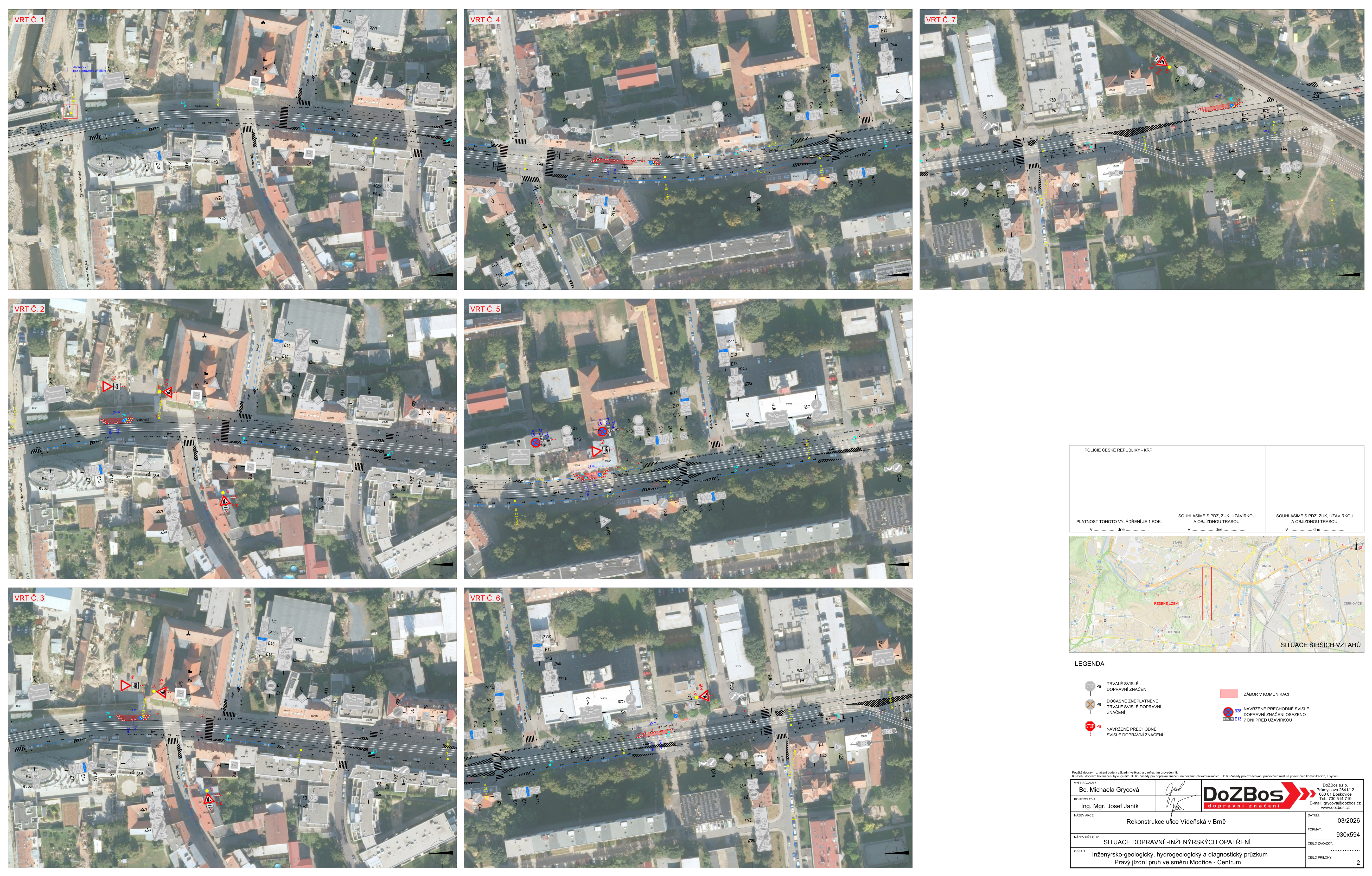 Situační výkres — pravý jízdní pruh směr Modřice–Centrum