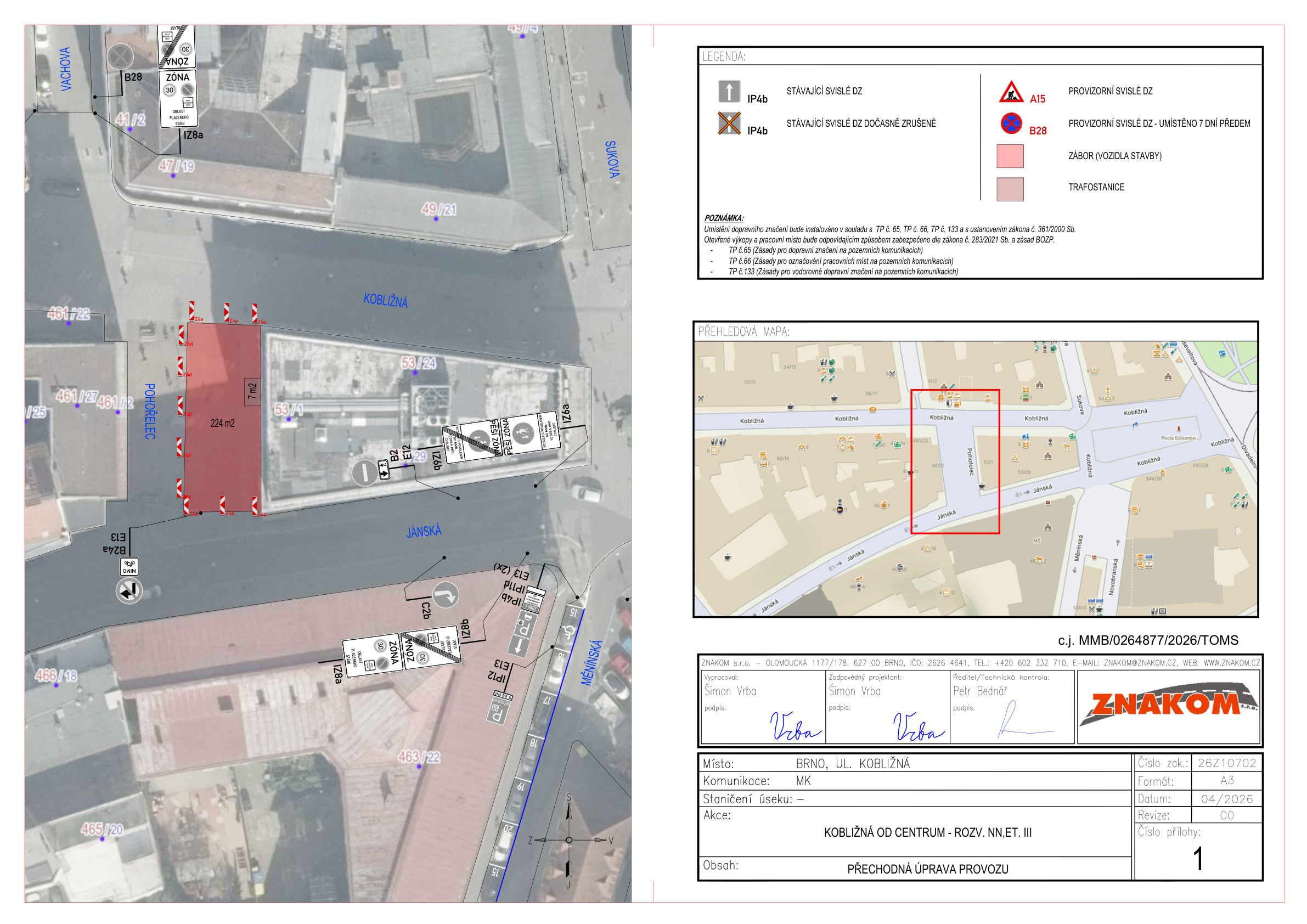 Schéma přechodného dopravního značení na ulici Pohořelec u OD Centrum